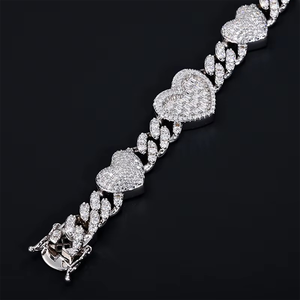925er Sterlingsilber VVS Moissanit Halskette Hip Hop Diamantprüfer-geprüft Vergoldete Iced Out Herz Cuban Gliederkette für Unisex - Product Image 3