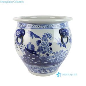 RZSC70-A-S Vaso da Giardino in Ceramica Stile Antico Blu e Bianco con Testa di Leone e Motivo Ancestrale - Product Image 5