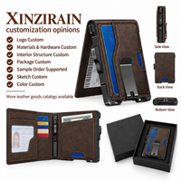 Portefeuille personnalisé Xinzirain pour AirTag, avec blocage RFID, fermeture magnétique, fin, en cuir, avec fenêtre d'identification, poche avant, pour homme