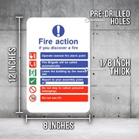 Señal de Información sobre Plan de Acción Contra Incendios, 8 x 12 Pulgadas, Señal de Seguridad contra Incendios, Señal de PVC Premium, Instrucciones de Emergencia, Adhesivo