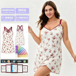 Camisón de Mujer con Estampado Floral, Diseño Personalizado ODM, Cuello en V, Sin Mangas, Largo hasta la Rodilla, 100% Algodón, Suave, Romántico, Tallas Grandes - Product Image 1
