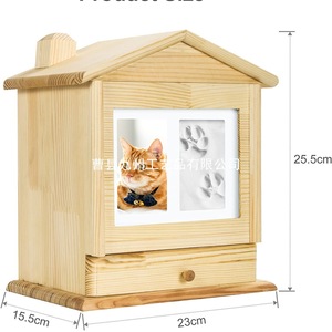 Wooden Pet Urn With Photo Frame Mini House Pine Wood 23x15.5x25.5cm For Pet <b>Memorials</b> - Product Image 3