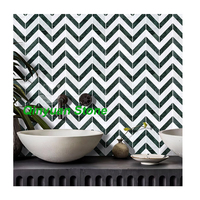 Carrelage en mosaïque de marbre vert clair poli pour sols/murs de villa moderne, décoration intérieure, carrelage en chevrons pour salle de bain et douche, vert foncé