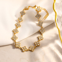 Pulsera De Trébol De Cuatro Hojas Con Corte Brillante Redondo Chapada En Oro 18K Para Mujer Uso Diario Origen Yiwu