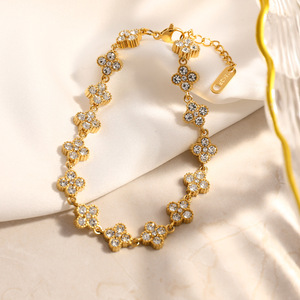 Four Leaf <b>Clover</b> Diamond <b>Bracelet</b> 18k Gold Plated Women's Everyday Wear Jewelry - Product Image 3