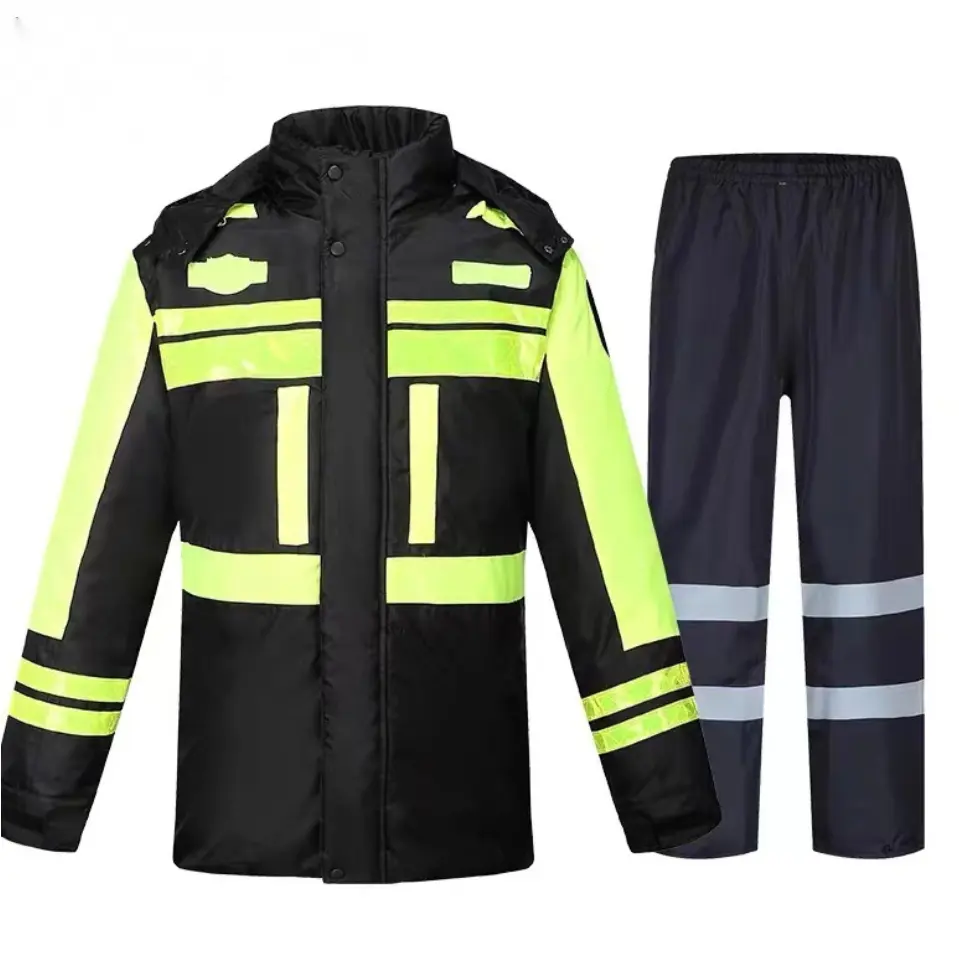 Hi Vis חליפת בגדי בטיחות מחזירי אור עם נראות גבוהה מעיל גשם עמיד למים לתנועה בניית כבישים בגשם