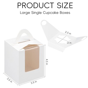 Portable Handle Single <b>Cupcake</b> <b>Box</b> Clear Window Food Grade White Kraft Paper Muffin Cake Packaging <b>Box</b> Custom Logo - Product Image 5