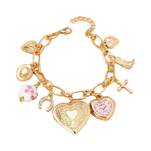 צמיד זהב לוקט קסם צמיד וטרנדי עם קשת כובע הבוקרת מגפי כובע הבוקרת נעלי סוס תכשיטים מתנה לנשים - Product Image 1