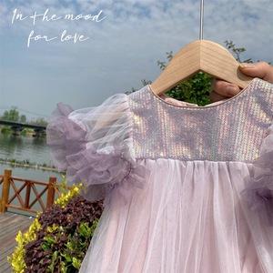 Falda de Gasa Decorativa con Lentejuelas para Niñas, Vestido de Encaje con Mangas Transparentes, Vestido de Princesa para Fiesta - Product Image 4