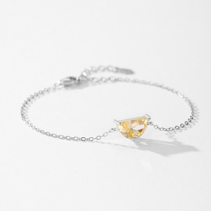 S925 Sterling Silver Zircon Yellow HalfMoon Chain <b>Bracelet</b> forWomen Romantic and Stylish JewelryGift Customizable copper version - Product Image 3