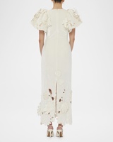 Vestido Largo de Fiesta para Mujer, Estilo Boutique, para Bodas, Elegante, con Bordado 3D, Cuello Redondo, Manga Abullonada, Maxi Vestido