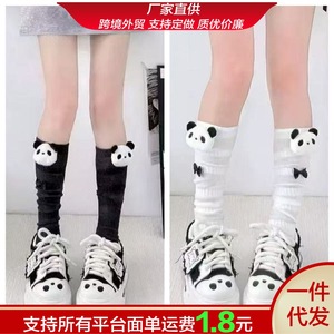 Calf <b>Socks</b> Women Summer Thin Sweat Absorbent Breathable Cartoon Panda Bow Design White <b>Black</b> Gray Youth Style - Product Image 5