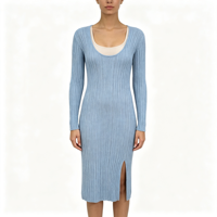 Athena Maxi – Robe pull longue en maille côtelée bleue pour femme, personnalisable OEM & ODM, haute qualité, vente en gros