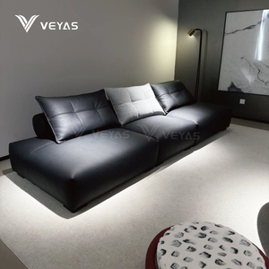 Canapé sectionnel en cuir véritable inclinable à trois places de style moderne, siège extra profond, haut de gamme, contemporain, confortable pour le salon - Product Image 2