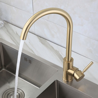 Robinet de cuisine de luxe en acier inoxydable doré brossé, pivotant, eau froide et chaude, avec cartouche céramique, monocommande, pour hôtel