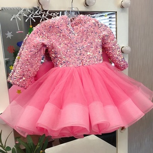 Vestido de Princesa de Tul Rosa Brillante con Lentejuelas para Niñas, Vestido Formal de Manga Larga para Boda, Actuación de Piano - Product Image 4