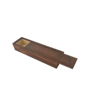 슬라이딩 뚜껑이있는 직사각형 어두운 색 나무 주석 상자 나무 펜 상자 연필 포장 보석 기념품 나무 제품 상자