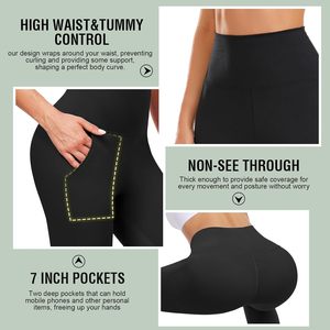 NUOVI <span class=keywords><strong>Leggings</strong></span> Capri da <span class=keywords><strong>Donna</strong></span> (<span class=keywords><strong>3</strong></span> Pezzi) con Tasche - Vita Alta, Controllo Pancia, per Allenamento, Palestra, Yoga, in Poliestere, Stile Vintage - Product Image 5