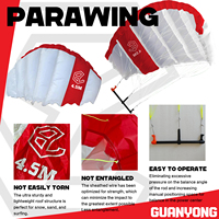 Parawing blanc + rouge 4,5 m pour sports nautiques (kitesurf, skateboard, surf) avec poignée en fibre de carbone