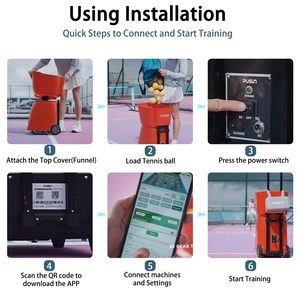 Lanciatore Automatico di Palline da <span class=keywords><strong>Tennis</strong></span> Pusun Smart, Controllato da App AI, Capacità 120 Palline, in ABS Resistente e Metallo, Portatile - Product Image 4