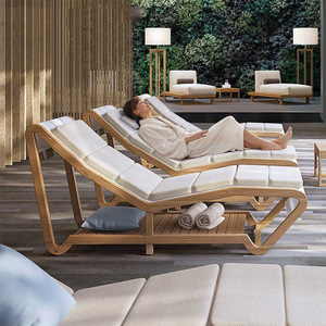 Lit inclinable en teck extérieur patio rotin piscine chaise de plage meubles de balcon - Product Image 3