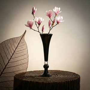 <span class=keywords><strong>Vase</strong></span> en verre noir de style moderne du milieu du siècle, ornement artistique haut de gamme, pot de fleurs hydroponique créatif pour la décoration de la maison et du salon - Product Image 1