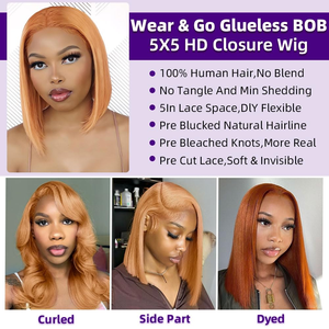 วิกผมแท้แบบไม่ต้องใช้กาว  พร้อมถอนขนและตัดแต่ง<span class=keywords><strong>ทรง</strong></span>แล้ว  ตัวอย่างลูกไม้ HD 5x5  <span class=keywords><strong>ทรง</strong></span>บ๊อบ  ไม่ต้องใช้กาว  สีบลอนด์  ถอนขนและตัดแต่งทรงแล้ว  สีน้ำตาลน้ำผึ้ง  30 # - Product Image 6