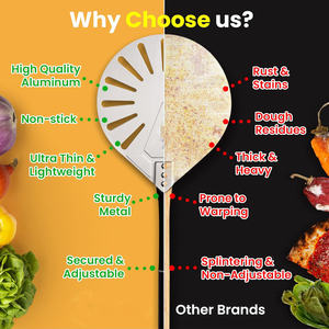 Pelle à pizza en métal personnalisable de 12-14-16 pouces, acier inoxydable ou aluminium perforé, avec manche détachable - Product Image 3