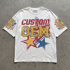 เสื้อยืดโอเวอร์ไซส์ทรงบ็อกซี่ ผ้าฝ้าย 100% 330 GSM พิมพ์ลายดิจิทัล ไหล่ตก ตัดเย็บแบบวินเทจ  รับผลิตตามแบบ OEM - Product Image 1