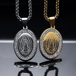 Bijoux de mode tendance en acier inoxydable plaqué argent avec croix en zircone cubique, inspiré de la Vierge Marie, sans ternissement, chrétien - Product Image 3