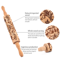 Penggiling Adonan Kayu Natal Custom, Penggiling Adonan Berukir dengan Gagang untuk Alat Panggang