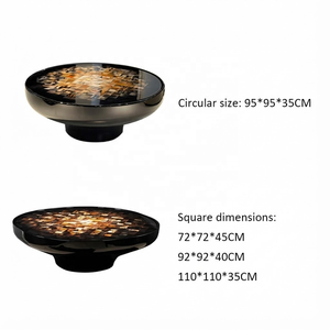 Tavolini Laterali con Piedistallo in Fibra di Vetro FRP Lucida Stile Metà Secolo, Colore <span class=keywords><strong>Nero</strong></span> Scuro <span class=keywords><strong>Laccato</strong></span> con Intarsi Colorati, Tavolino da Caffè - Product Image 5