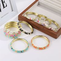 Gelang Bangle Berlian Imitasi Enamel Bunga dari Paduan Seng CYNYA untuk Wanita, Gaya Cina Baru, Etnik, Multi-Warna, Model Buka-Tutup