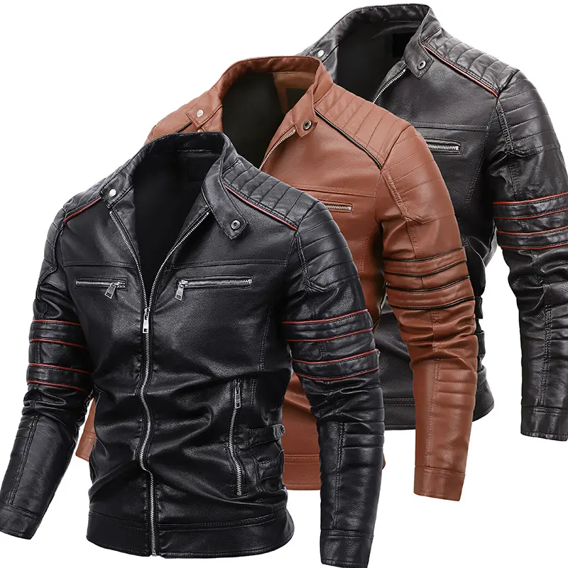 Jaqueta de couro masculina, casaco de couro da moda para homens, punk, para motocicleta, casual