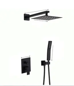 2024 Hot Black Bathroom Hot And Cold Shower Mixer In Wall Mounted Rain Concealed Square Shower Set Rain Without Slide Bar