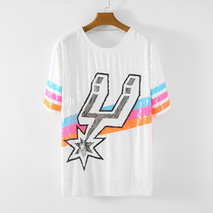 Wholesale Factory Luxury Heavy Embroidery Women San Antonio Short Sleeve <strong>Sequin</strong> Game Day Sports Ladies T-Shirts <strong>Tops</strong> for <strong>Party</strong> - Product Image 5
