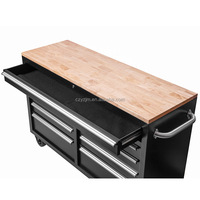 Système d'armoires de rangement pour garage 48 pouces Boîte à outils roulante robuste avec roulettes, poignées en acier inoxydable, 6 tiroirs, plan de travail en bois dur