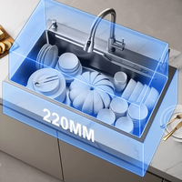 Évier de cuisine moderne fait à la main de luxe 304 éviers de cuisine en acier inoxydable comptoir évier de cuisine multifonctionnel à bol unique