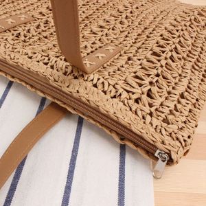 Wholesale Summer New Crochet Design Hand Weave Solid Colour Paper Straw Shoulder <b>Square</b> Tote Bag Women Ladies Beach Handbags - Product Image 4