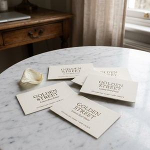 Cartes de visite personnalisées en typographie, cartes épaisses couleur crème, élégantes, avec lettrage en serif, gaufrage de luxe, pour l'immobilier, OEM, impression recto-verso - Product Image 1