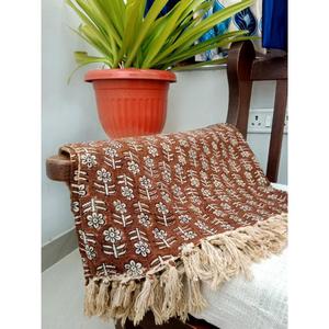 Sustainable textile Handcrafted Premium 100% Cotton <b>Throw</b> <b>Blanket</b> Printed Tassels Lightweight All-Season Home Decor - Product Image 2