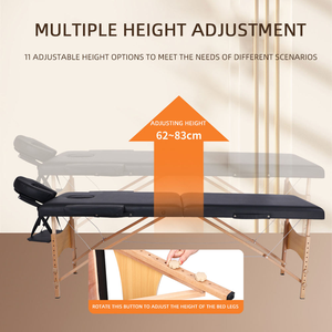 Adjustable Height Massage <b>Table</b> Wood Frame 2 Section <b>Folding</b> Therapy Bed for Spa Clinic Tattoo Salon - Product Image 2