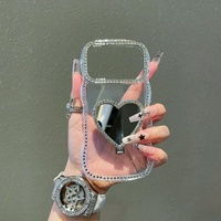 Coque de téléphone de luxe en forme de cœur avec diamants étincelants et miroir, compatible avec Apple 17 Pro Max, iPhone 16, support pour iPhone 15, 14 pouces, rigide