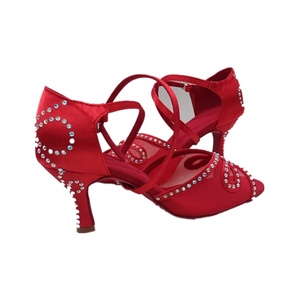 Evkoodance 221028 Zapatos de baile de interior profesionales para mujer Gamuza roja Cristal Salsa Latin Tango <span class=keywords><strong>Chacha</strong></span> en promoción - Product Image 1