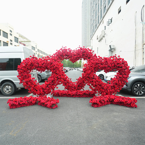 DKB Hot Selling Romantic Artificial <b>Flower</b> Heart Shaped Arch Backdrop Red White Silk love Heart <b>Flower</b> Arch for Wedding Decor - Product Image 1