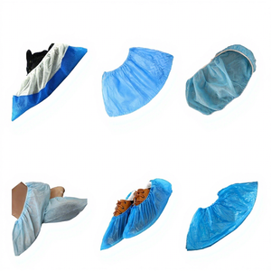 Rutschfeste, staubdichte, reißfeste Polypropylen-Einweg-Schuhüberzieher mit Aufziehverschluss in Weiß und Blau - Product Image 1