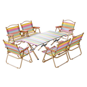 Conjunto de <span class=keywords><strong>Mesa</strong></span> y Sillas Plegables de <span class=keywords><strong>Aluminio</strong></span> con Rodillo de Masaje, Silla de Jardín Portátil para Acampar y Pescar, Diseño a Rayas, Compatible con OEM y ODM - Product Image 1