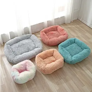 Long faux fur pet bed waterproof plush donut round dog bed soft washable cheap dog pet cat cushion bed