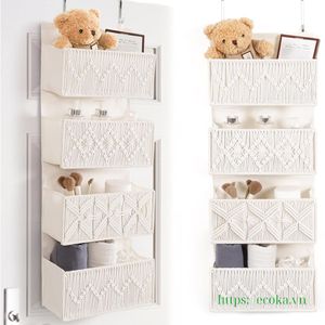 ลดราคา! ที่เก็บของแขวนประตู 4 ชั้น สไตล์โบโฮ ตกแต่งบ้าน ใช้เก็บเสื้อผ้าอเนกประสงค์ ผลิตจากผ้าฝ้าย เป็นมิตรกับสิ่งแวดล้อม Ecoka - Product Image 1