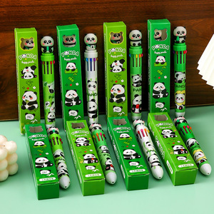 Exhibition New Panda 10 Color Ballpoint <b>Pen</b> Push Button Multi Function <b>Pen</b> Gift <b>Set</b> For Students <b>Notebooks</b> - Product Image 1